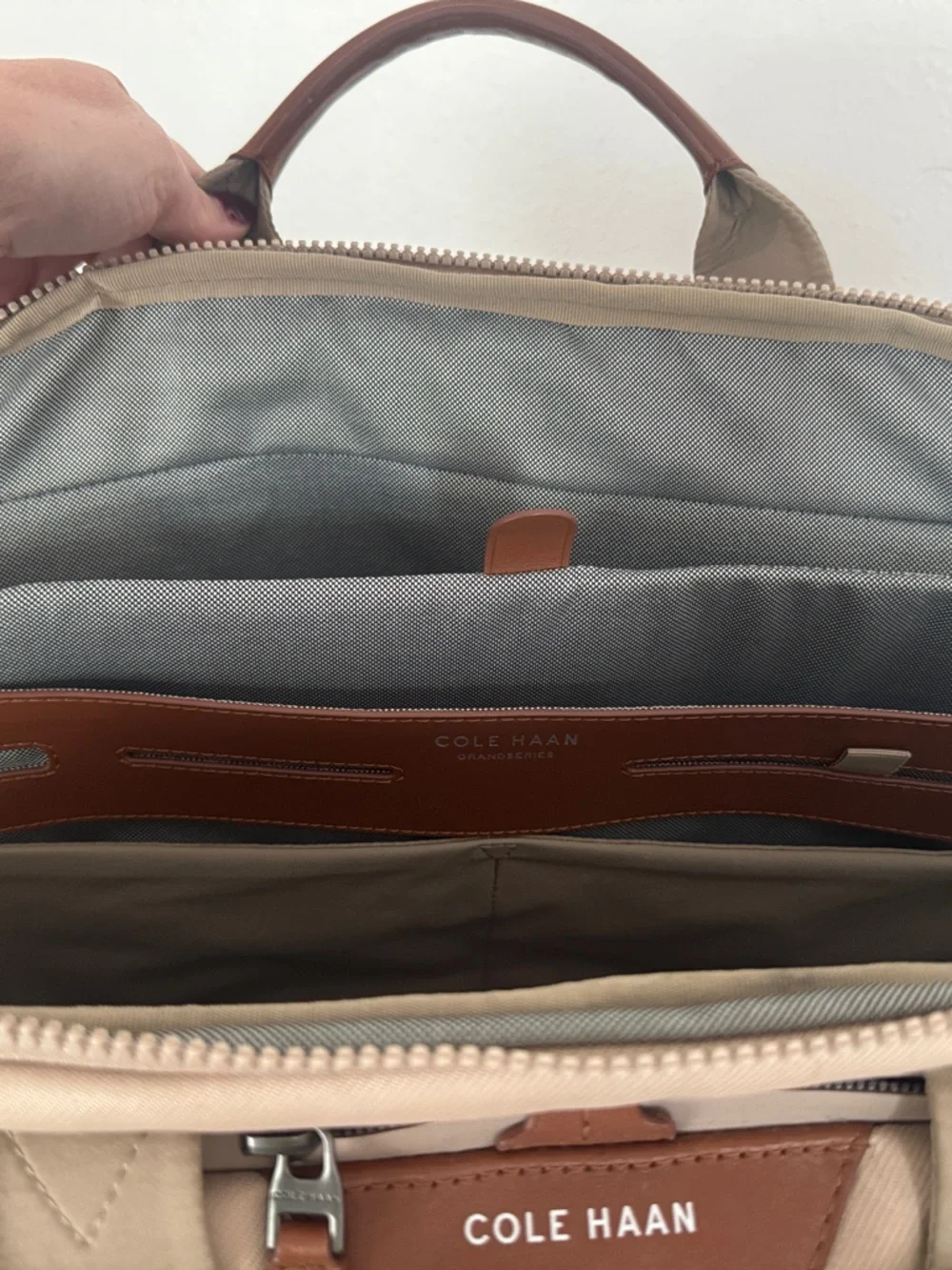 Cole Haan Beige and Brown Two-Tone Laptop Briefcase